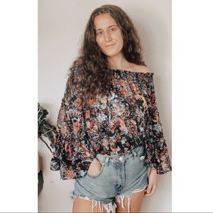 FREE PEOPLE FREE SPIRIT PRINTED OFF SHOULDER TOP